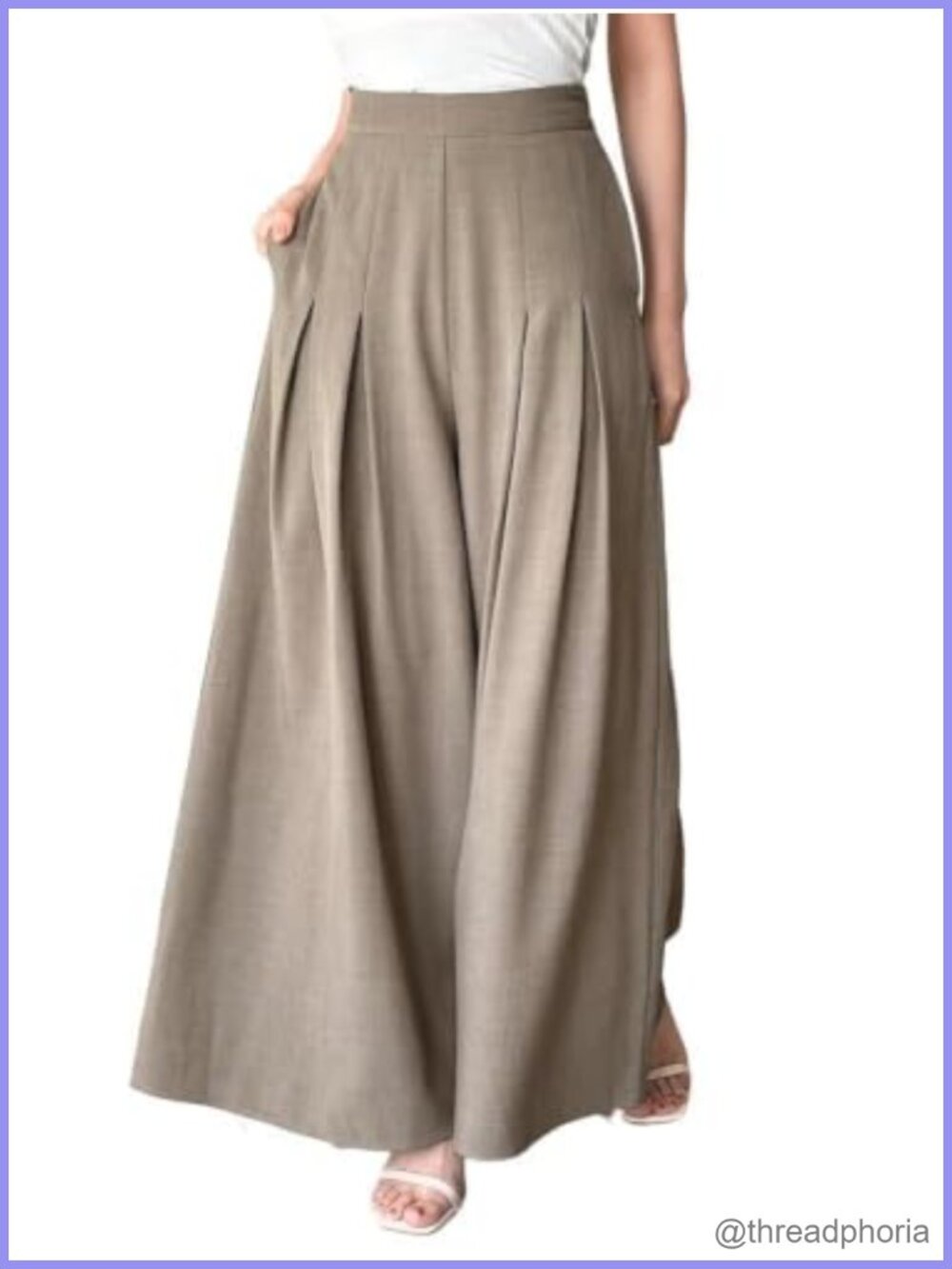Women High Waist Pleated Wide Leg Palazzo Trousers Side Pockets